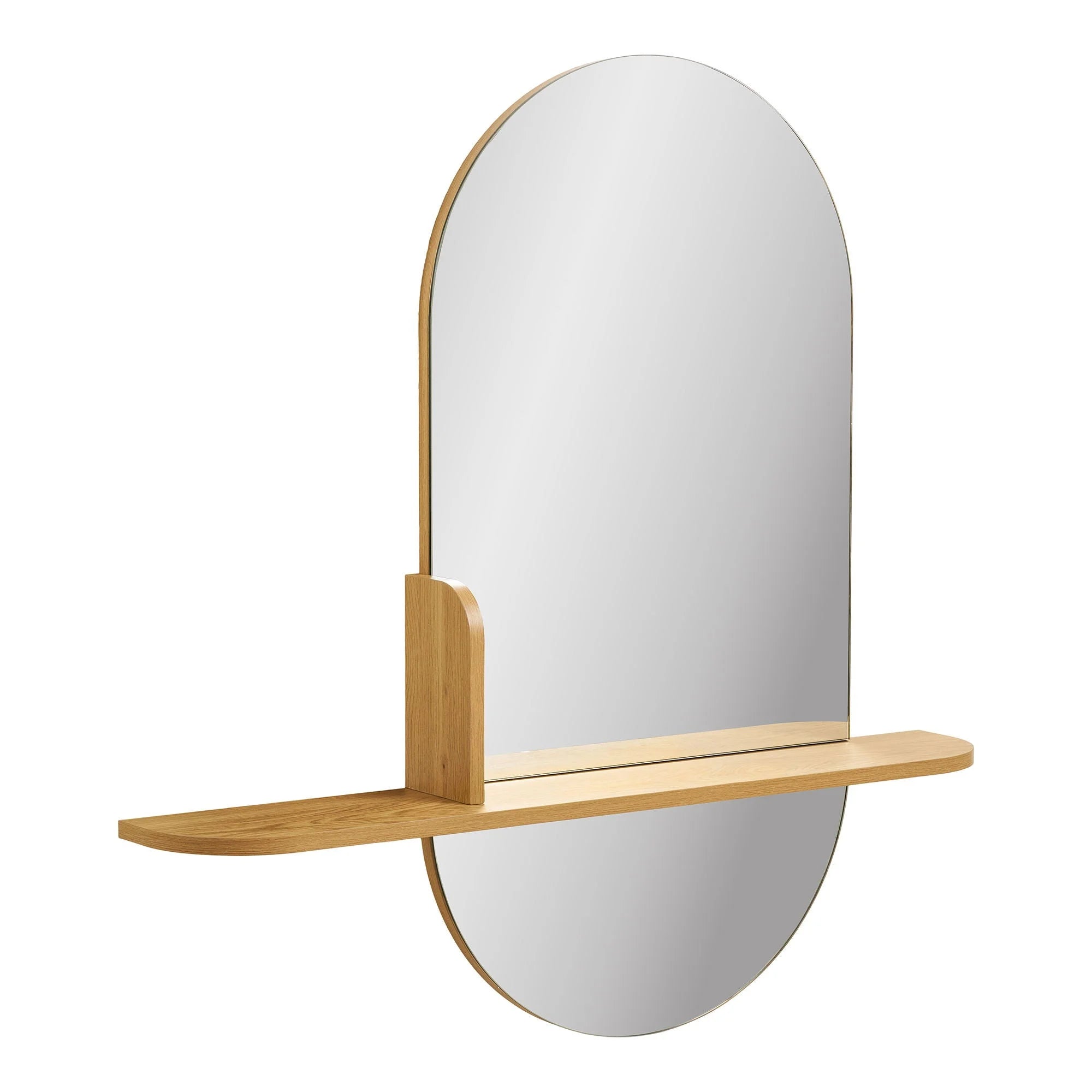 Miroir mural ovale en bois clair avec étagère, 92x15 cm