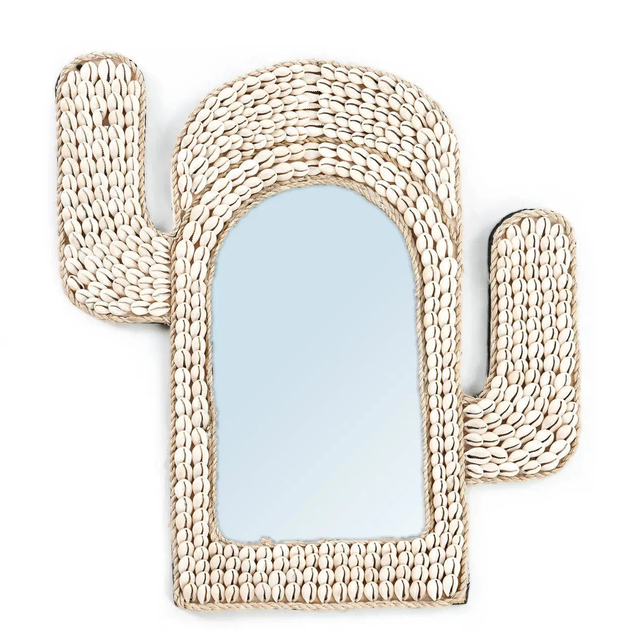 Miroir mural cactus en coquillages cauris blancs 40x38 cm