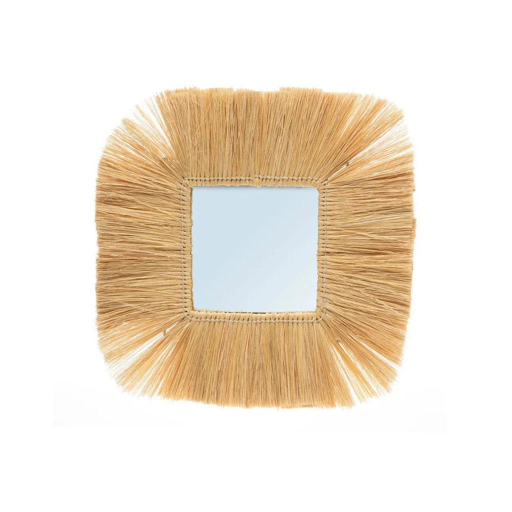 Miroir mural carré avec cadre en fibres naturelles finition paille 48x48 cm