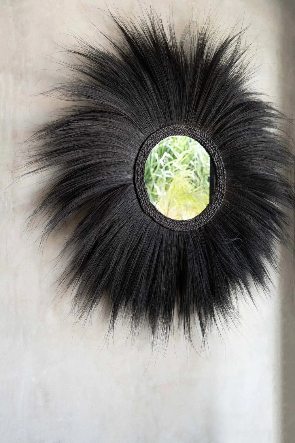 Miroir mural en rayung noir avec plumes de soleil, modèle Simba, 100 cm