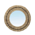 Miroir mural rond en raphia naturel artisanal avec cadre tressé, Ø31 cm