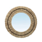 Miroir mural rond en raphia naturel artisanal avec cadre tressé, Ø31 cm