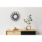 Miroir mural rond en rotin noir motif pétales avec sunburst en forme d’étoile