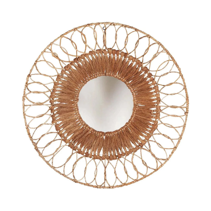 Miroir mural rond en rotin tressé naturel ajouré – Ø80 cm