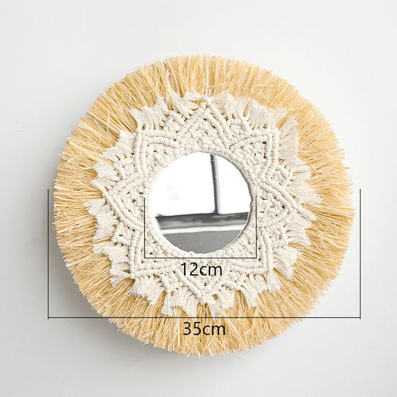 Dimensions du miroir raphia et macramé