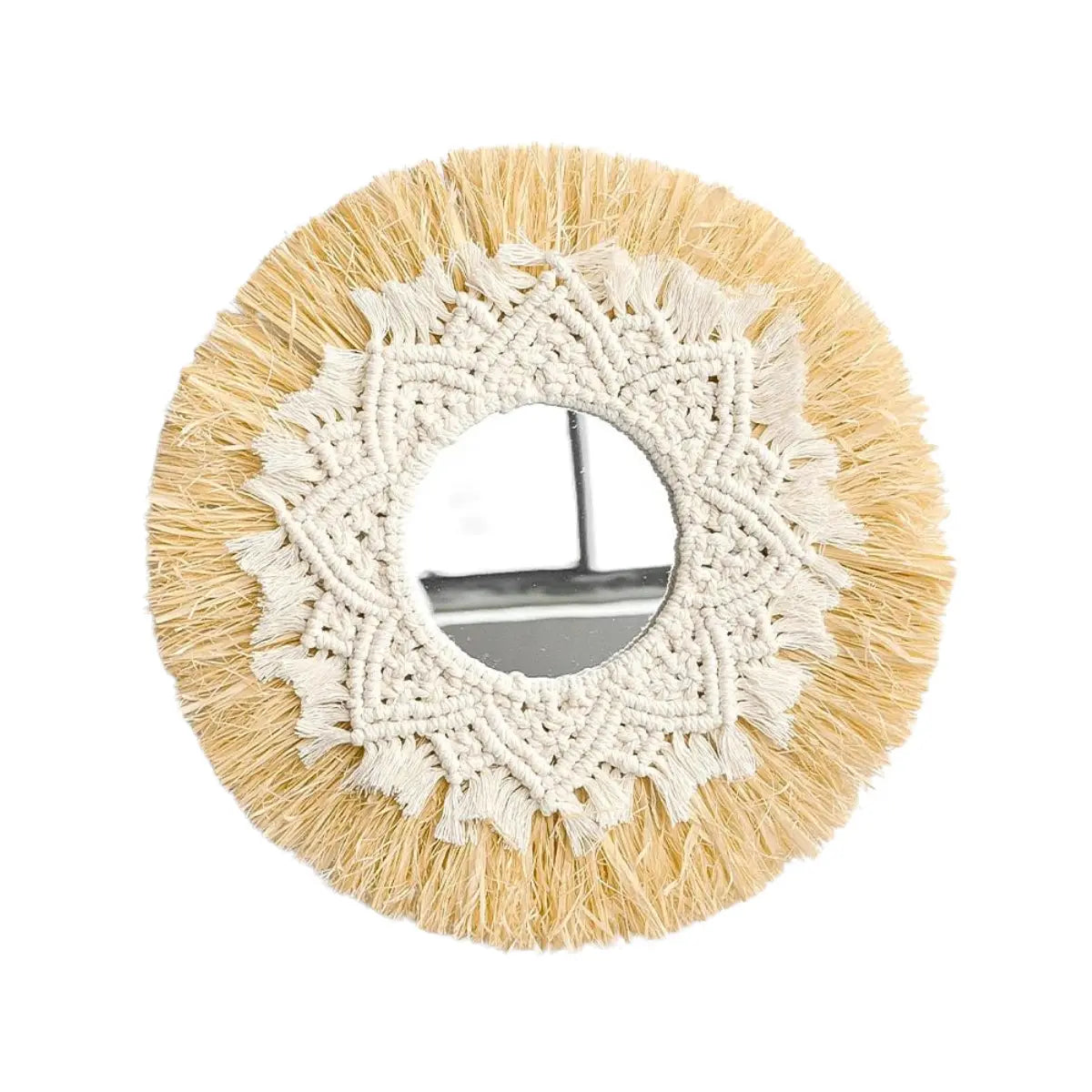 Miroir raphia et macramé