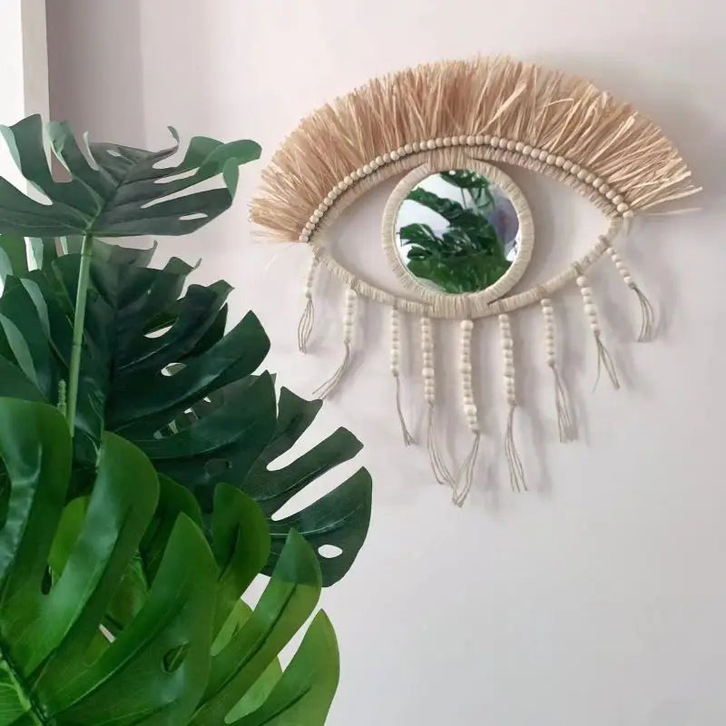 miroir raphia œil suspendu