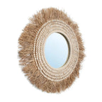 Miroir rond 75 cm en raphia avec cadre en coquillages naturels blancs