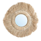 Miroir rond 90 cm avec cadre en herbe naturelle tressée et bordure à franges