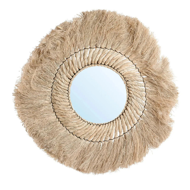Miroir rond 90 cm en herbe naturelle tressée