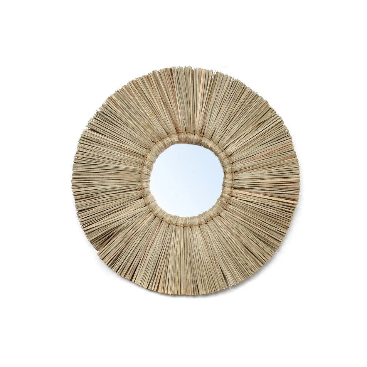 Miroir rond avec cadre soleil en herbe Alang Alang naturelle 35 cm