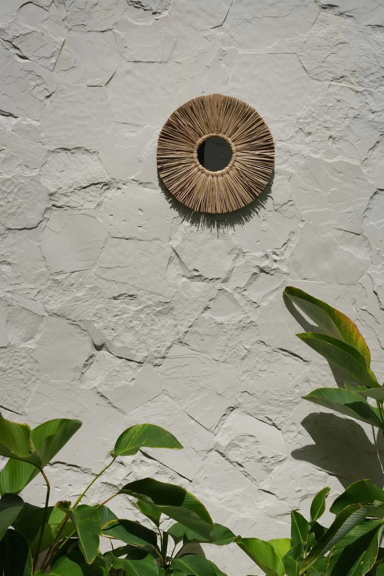 Miroir rond soleil avec cadre en herbe Alang Alang naturelle 35 cm