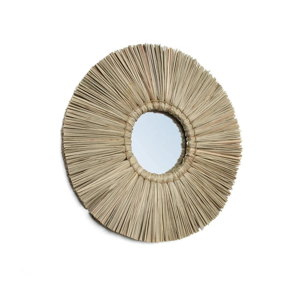 Miroir rond avec cadre en herbe Alang Alang naturelle de 35 cm