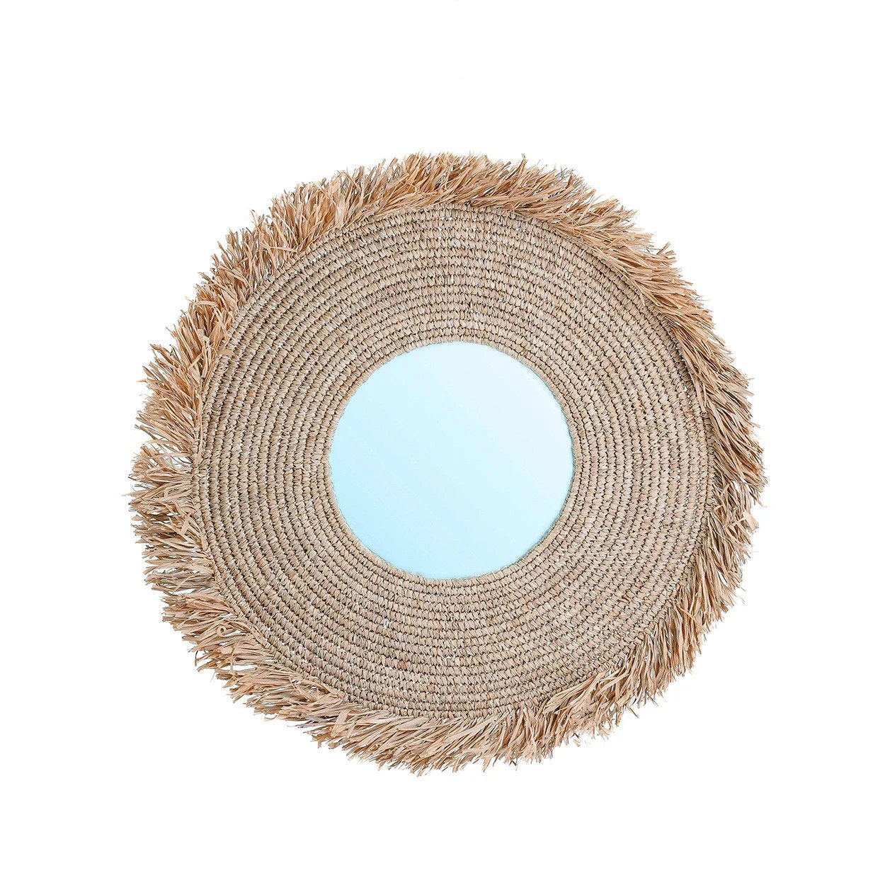 Miroir rond en raphia tissé naturel 60x60 cm