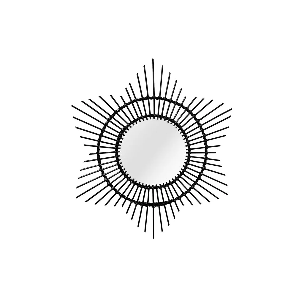 Miroir mural en rattan noir avec motif soleil et miroir central rond Ø70 cm