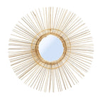 Miroir rond en rotin naturel 85 cm avec motif soleil vintage pour décoration intérieure