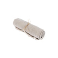Nappe en lin beige 150x250 cm pour table rectangulaire avec tissu roulé et ficelle