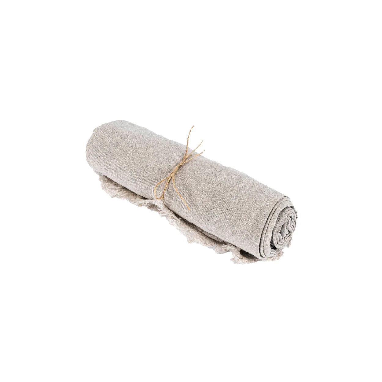 Nappe en lin beige 150x250 cm pour table rectangulaire avec tissu roulé et ficelle