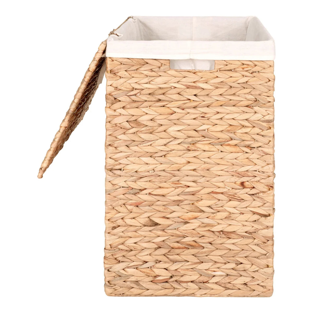 Panier à linge rectangulaire en jacinthe d’eau naturel avec couvercle 43x32 cm