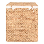 Panier à linge rectangulaire en jacinthe d’eau naturel avec couvercle, 43x32 cm