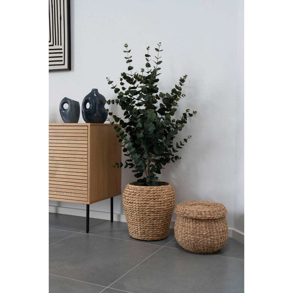 Eucalyptus dans un panier en jacinthe d’eau naturel ø30 cm assemblé