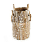 Panier en jonc de mer tressé & macramé avec poignées – H40 cm