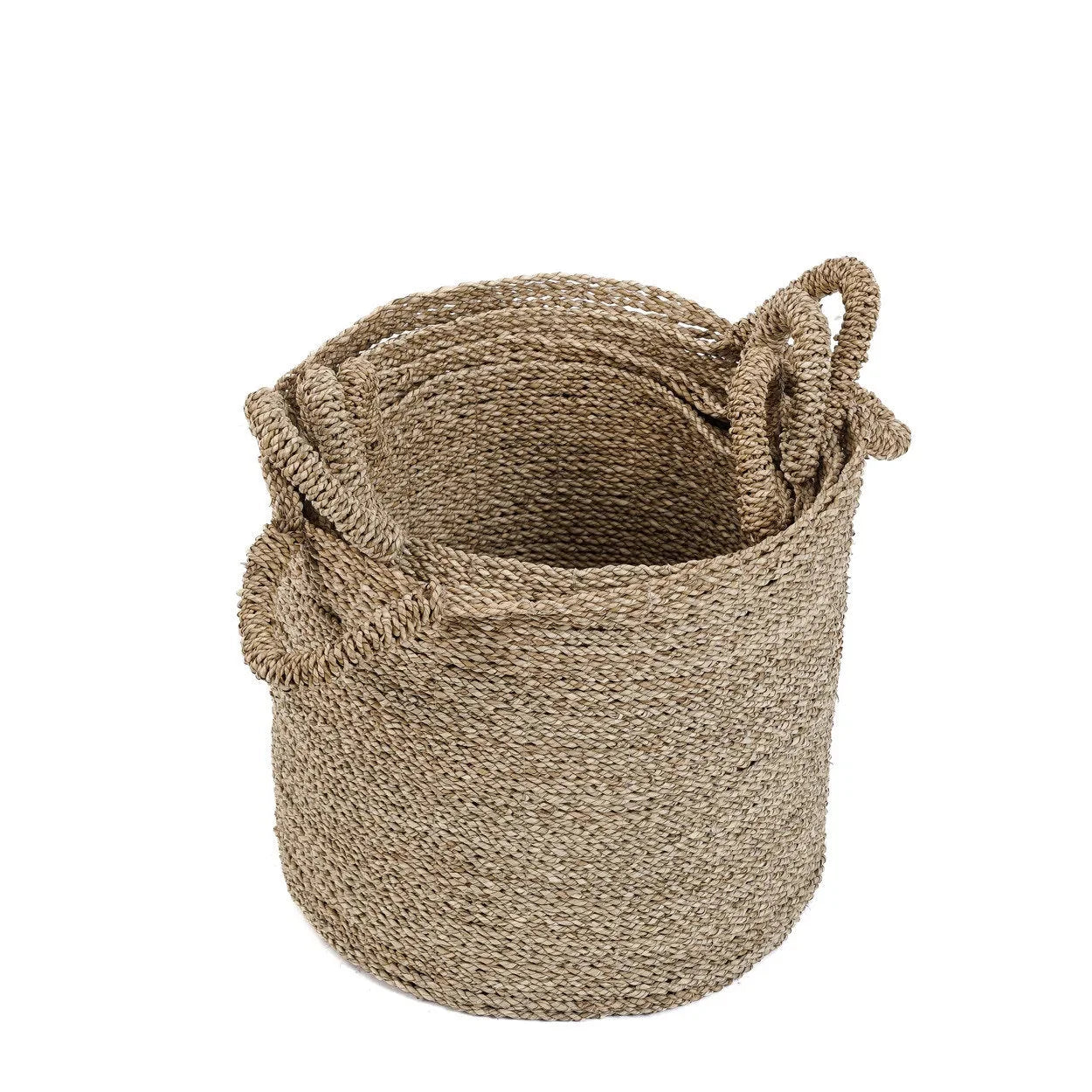 Panier en jonc de mer tressée avec anses torsadées couleur naturelle