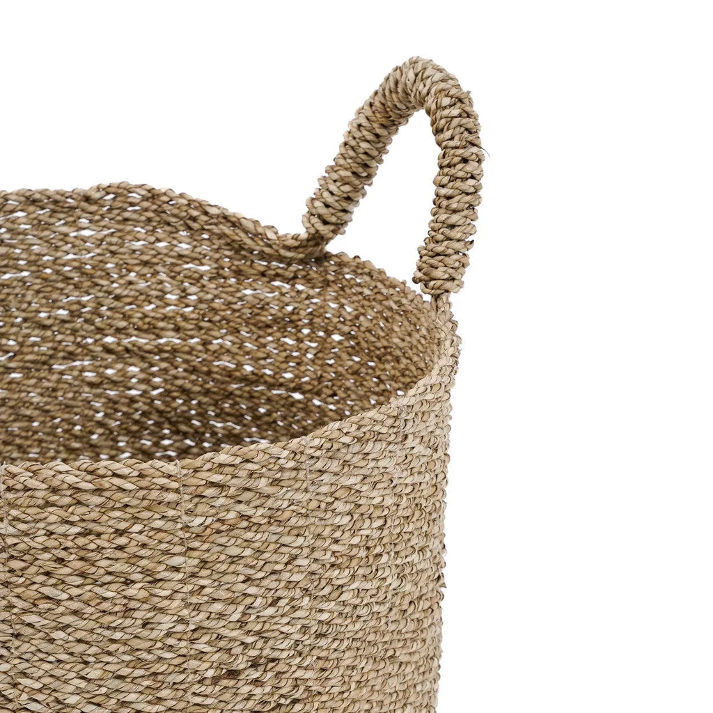 Panier en jonc de mer tressée avec anses torsadées couleur naturelle