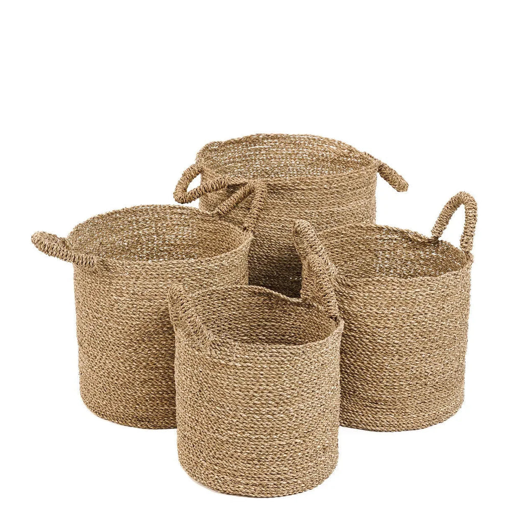 Panier en jonc de mer tressée avec anses torsadées couleur naturelle