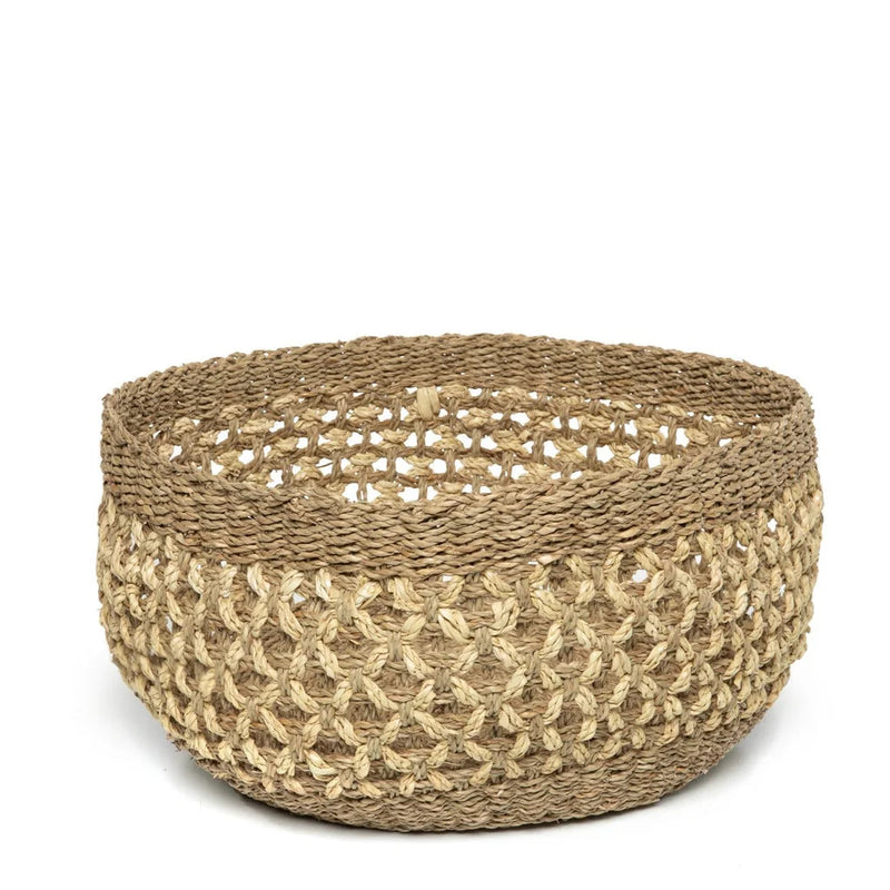 Panier rond ajouré en herbe de mer tressée naturel – Ø45 cm