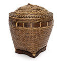 Panier de rangement cylindrique en rotin naturel avec couvercle décoratif – H45 cm