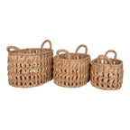 Set de 3 paniers de rangement en jacinthe d’eau naturel avec anses tressées