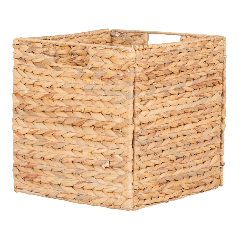Panier de rangement en jacinthe d'eau naturel avec poignées intégrées – 30x30x30 cm