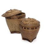 Panier de rangement ovale en rotin tressé naturel avec couvercle poignée – H40 cm