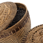 Panier de rangement ovale en rotin tressé naturel avec couvercle poignée – H40 cm