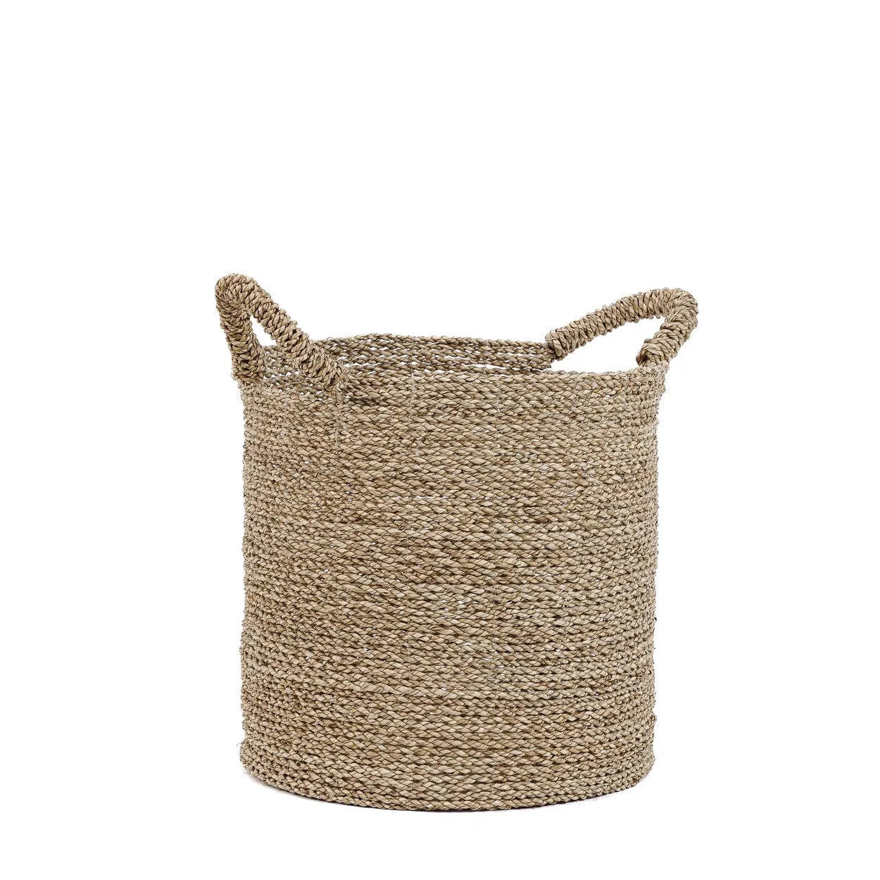 Panier de rangement rond en jonc de mer tressé naturel avec anses