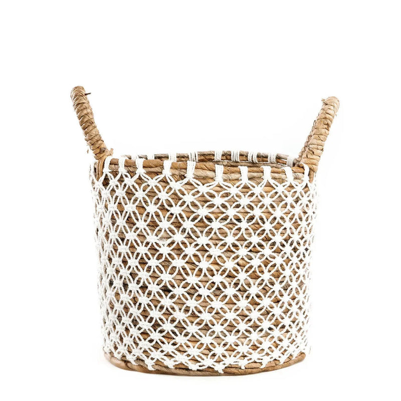 Panier de rangement en rotin naturel motif croisé avec poignées intégrées
