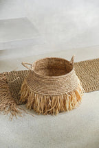 Panier en raphia naturel avec franges – 30 x 36 cm