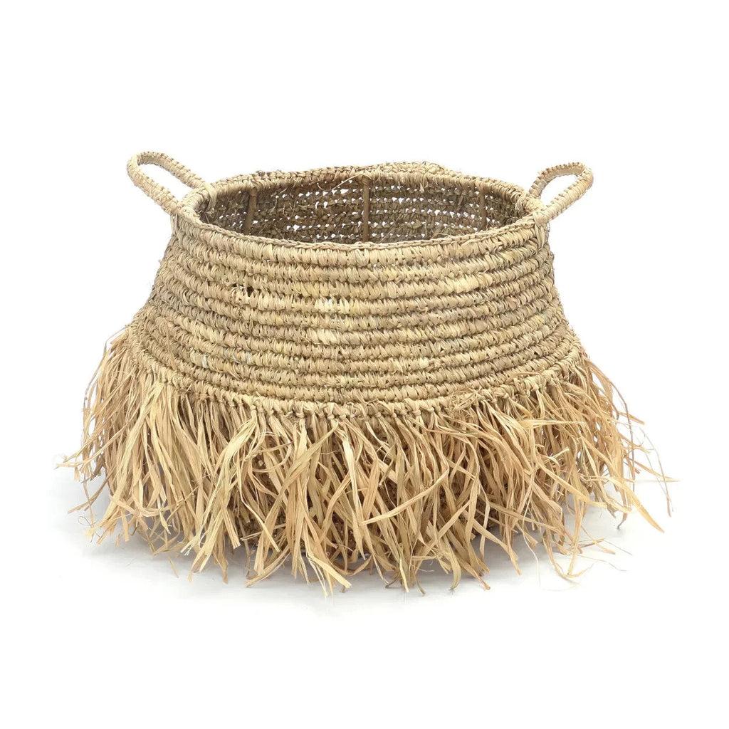 Panier en raphia naturel avec franges – 30 x 36 cm