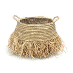 Panier en raphia naturel avec franges – 30 x 36 cm