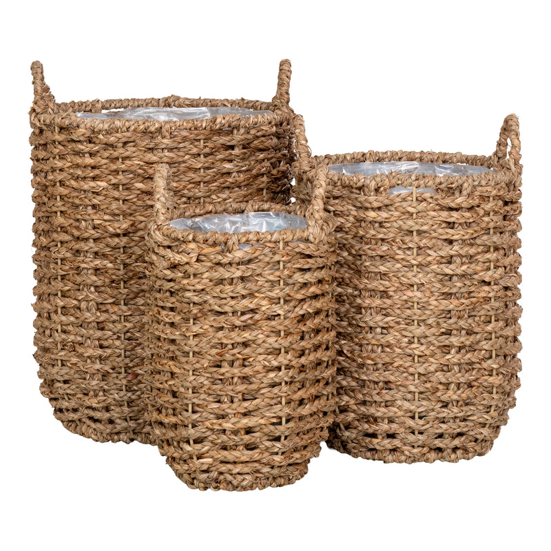 Panier rond en jonc de mer naturel - Lot de 3