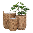 Lot de 3 paniers ronds en jonc de mer naturel tissé avec anses et doublure plastique