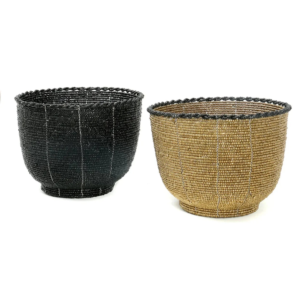 Deux bols décoratifs en perles noirs et or, parfaits pour rangement déco