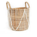 Panier en seagrass tressé naturel avec lacets blancs et anses – Ø40 cm