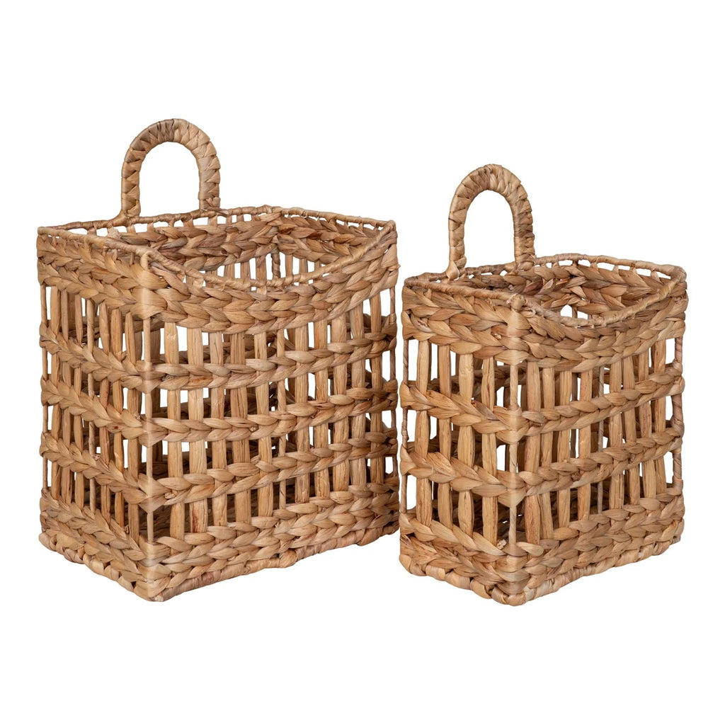 Paniers muraux rectangulaires en jacinthe d’eau tressée naturelle, set de 2