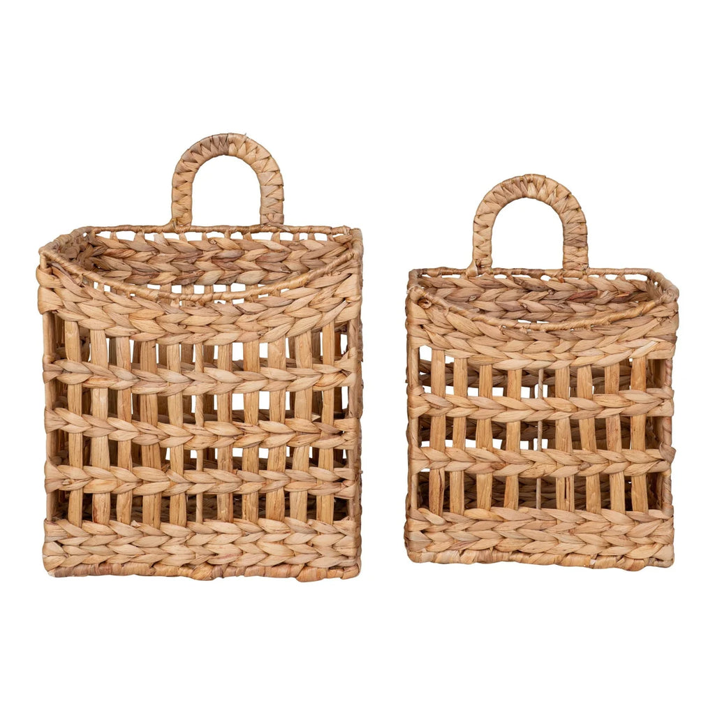 Paniers muraux rectangulaires en jacinthe d’eau tressée naturelle, set de 2