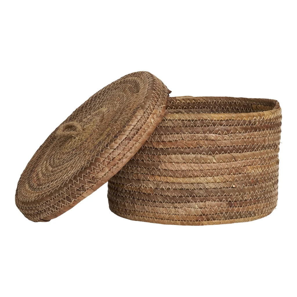 Panier de rangement tressé en feuilles de bananier avec couvercle zigzag, set de 2