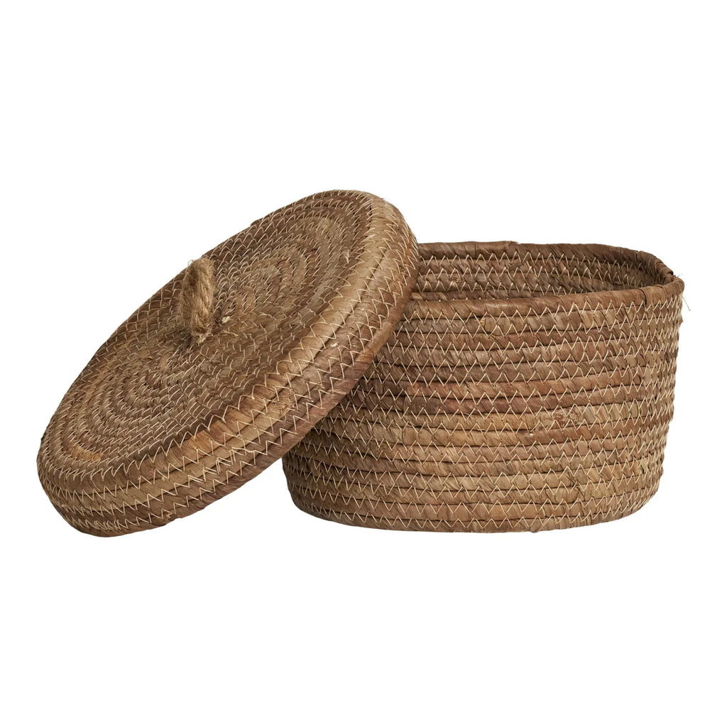 Panier de rangement en feuilles de bananier tressées avec couvercle, set de 2