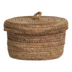 Panier de rangement en feuilles de bananier tressées avec couvercle, set de 2