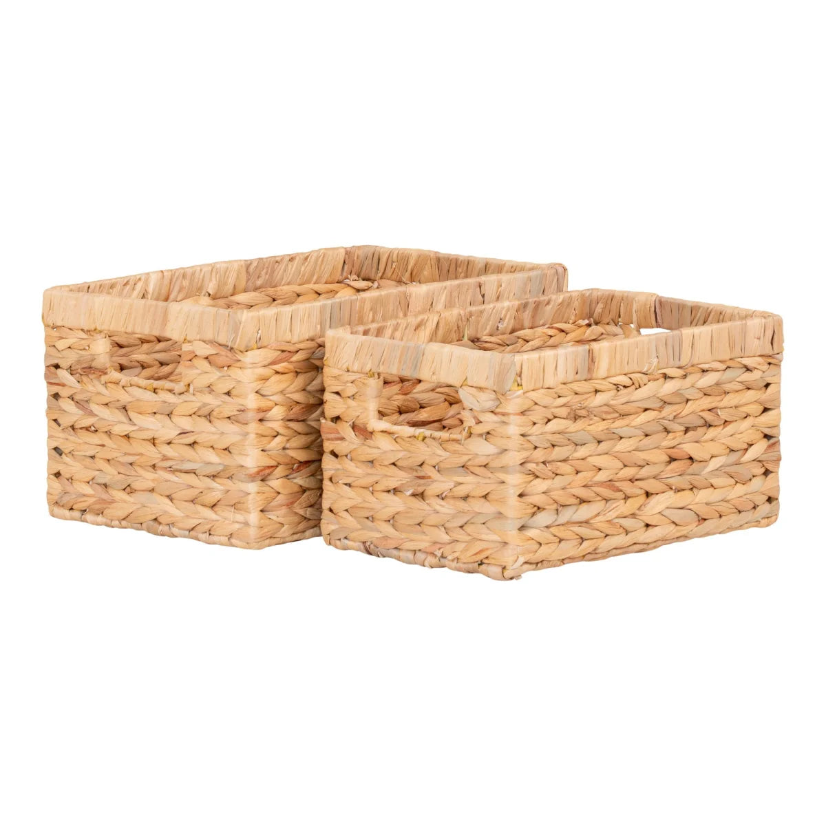 Paniers de rangement rectangulaires en jacinthe d’eau naturelle avec poignées, set de 2
